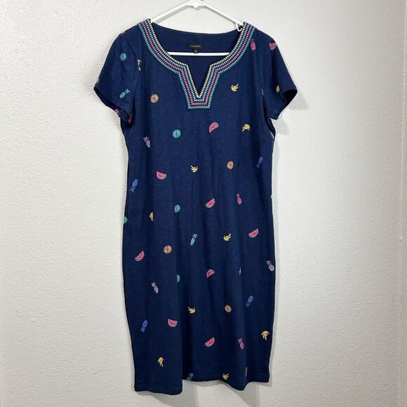 Talbots Shift Dress Medium Fruit Print Embroidered Cotton Knit Pullover - Picture 2 of 8